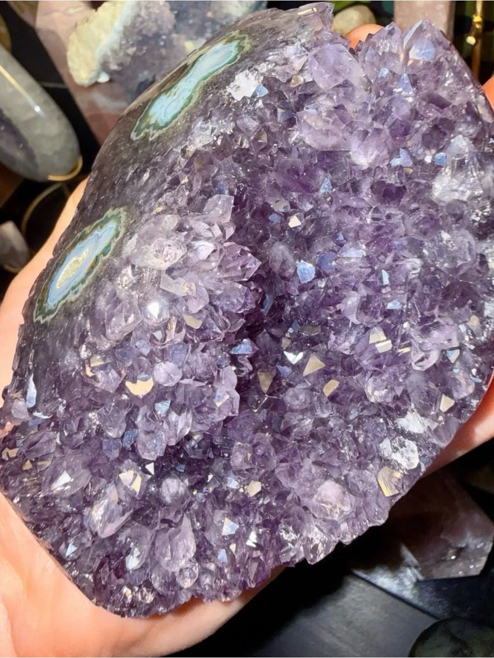 Large Sparkly Uruguayan Amethyst Stalactite Druzy Geode Freeform on Metal Stand